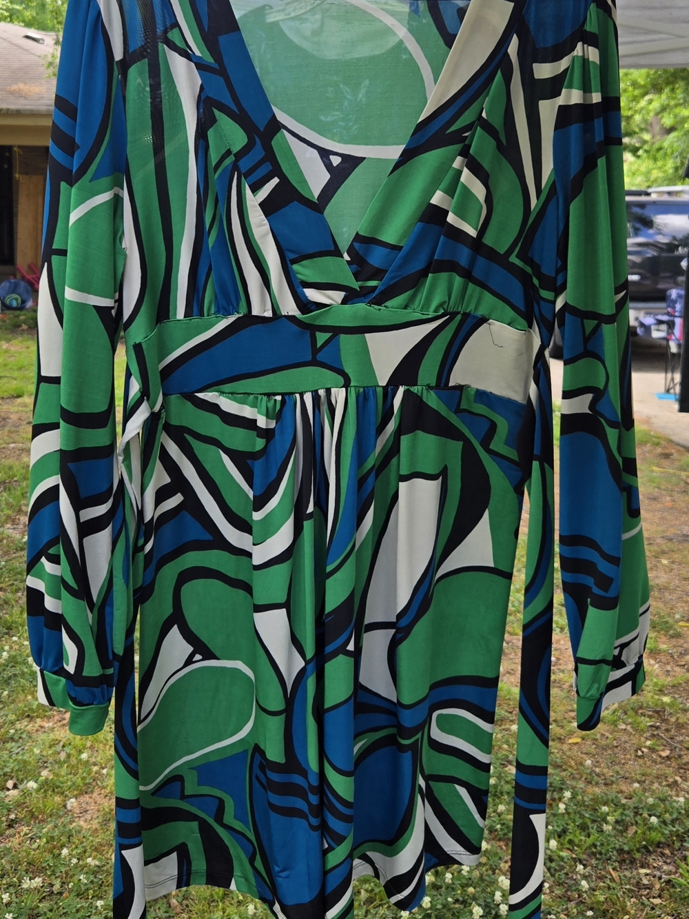 Green & Blue Abstract Wrap-Style Women's Dress